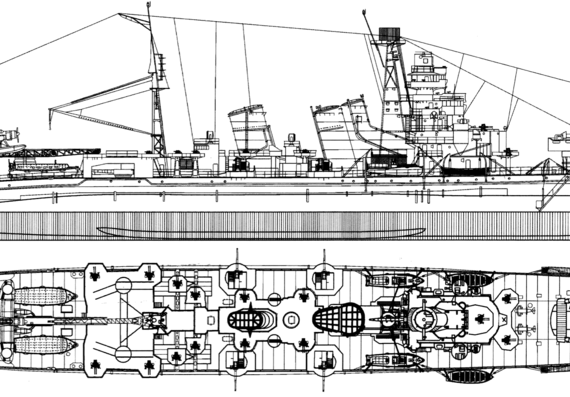 Крейсер IJN Aoba 1944 [Heavy Cruiser] - чертежи, габариты, рисунки